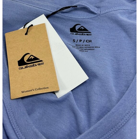 QUIKSILVER Ringer Tank Top Sz S Blue Graphic Logo Print Scoop Neck Cotton Modal - Picture 9 of 13